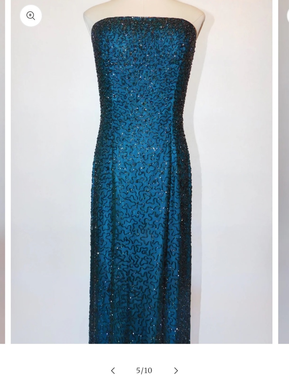 Elegant gorgeous vintage Teal Beaded Strapless Evening Gown - Andretta Donatello
